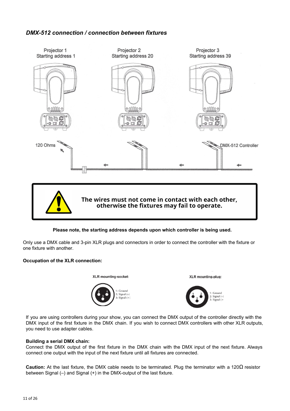 Dmx­512 connection / connection between fixtures | OmniSistem OnyxPro 132 User Manual | Page 11 / 26