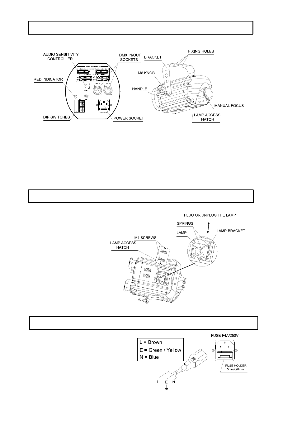 Fitting the lamp, Installing the projector power supply - mains | OmniSistem PR Chameleon User Manual | Page 4 / 12