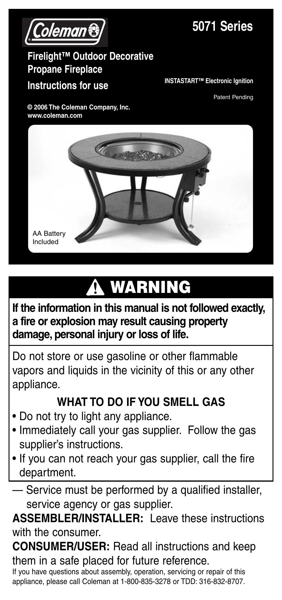 Coleman 5071 Series User Manual | 12 pages