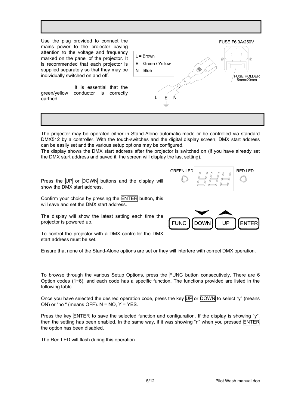 Power supply - mains, Operation and stand-alone mode | OmniSistem PR Pilot 250 Wash User Manual | Page 5 / 12