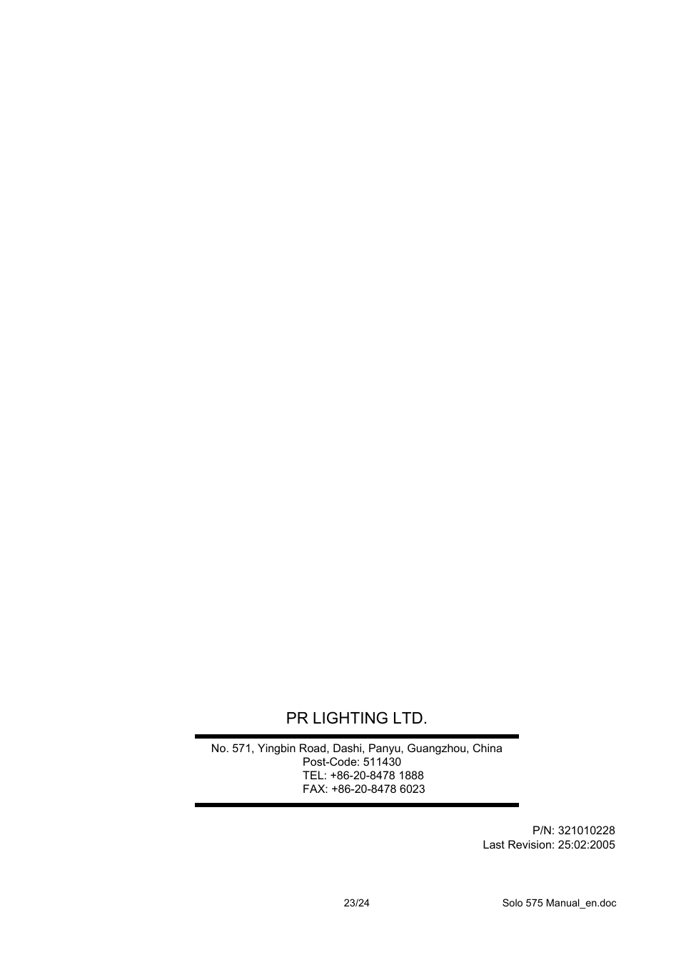 Pr lighting ltd | OmniSistem PR Solo 575 User Manual | Page 23 / 24