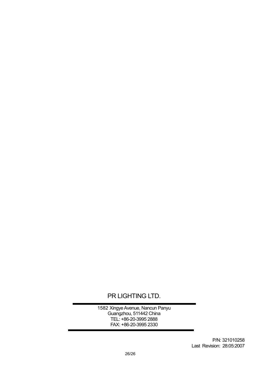 Pr lighting ltd | OmniSistem PR XL 1200 Framing User Manual | Page 26 / 26