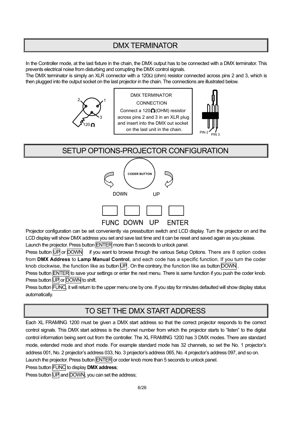 Dmx terminator, Setup options-projector configuration | OmniSistem PR XL 1200 Framing User Manual | Page 6 / 26