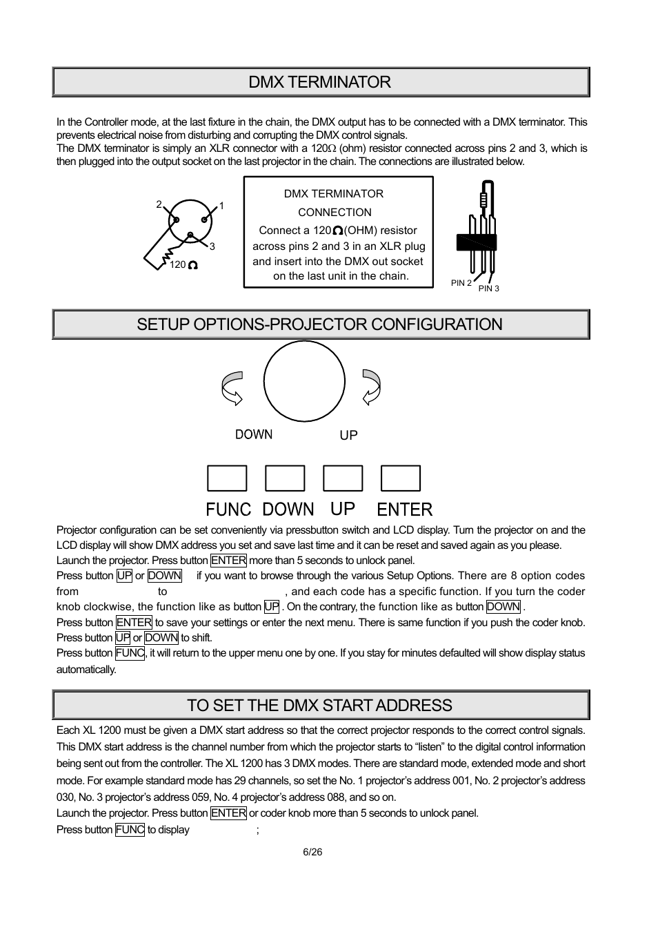 Dmx terminator, Setup options-projector configuration | OmniSistem PR XL 1200 User Manual | Page 6 / 26