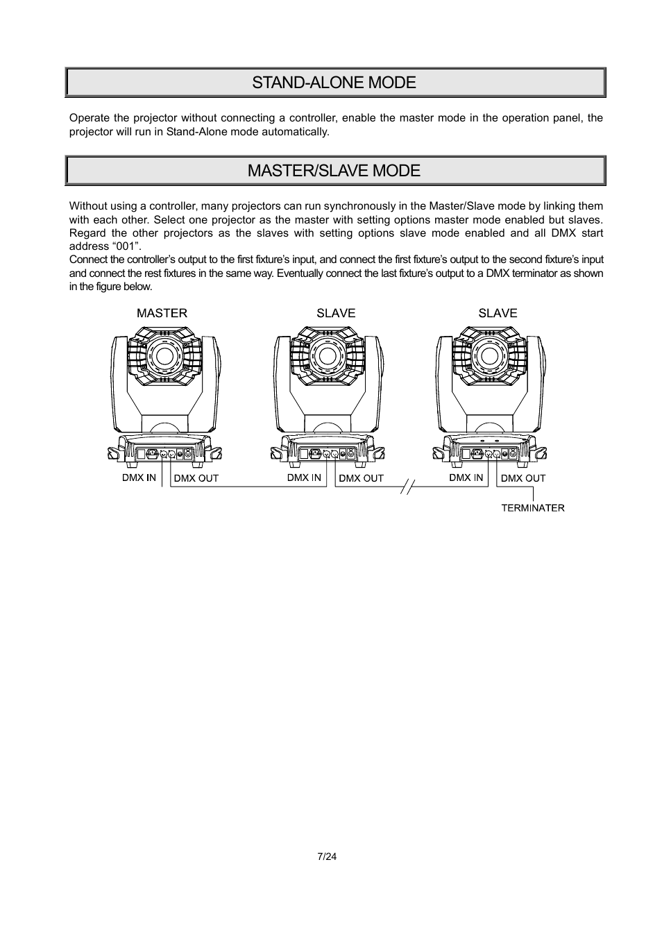 Stand-alone mode, Master/slave mode | OmniSistem PR XL 250 User Manual | Page 7 / 24