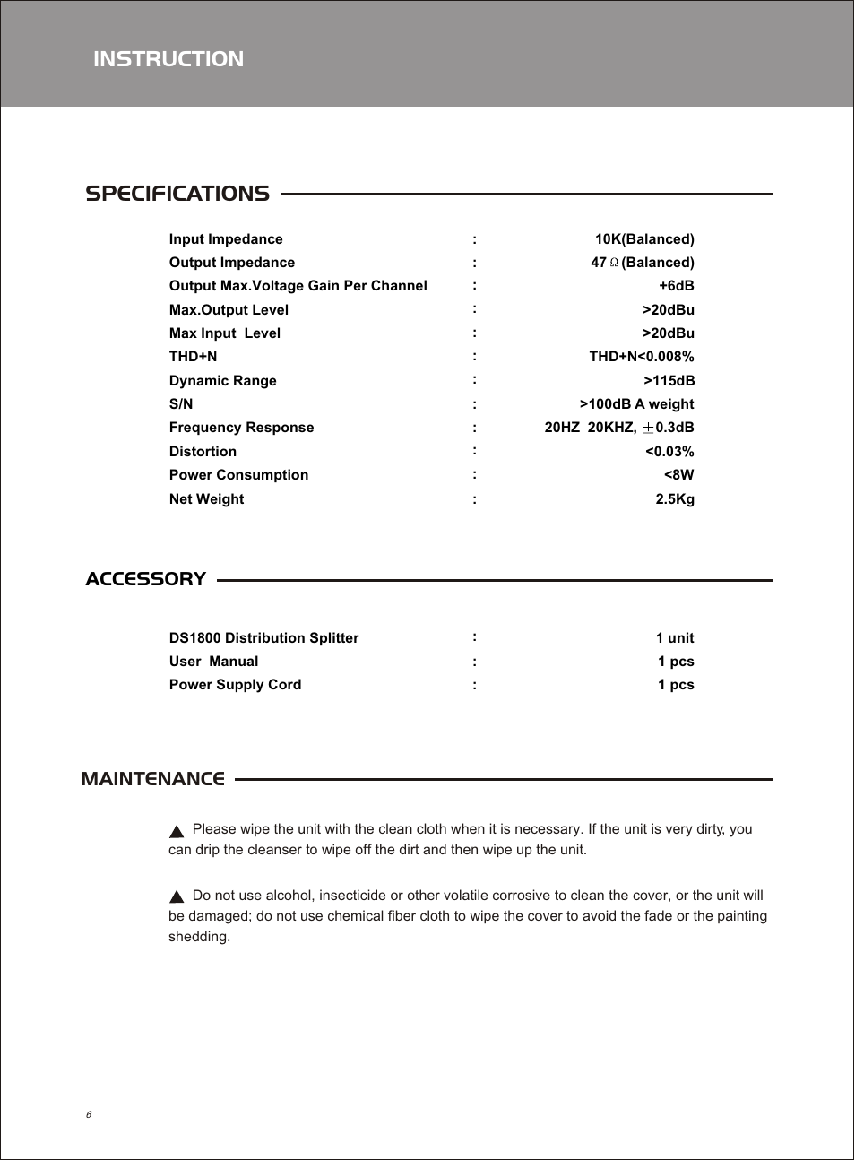 Т³гж 6, Specifications instruction, Accessory | Maintenance | OmniSistem Beta 3 – DS1800 User Manual | Page 6 / 8