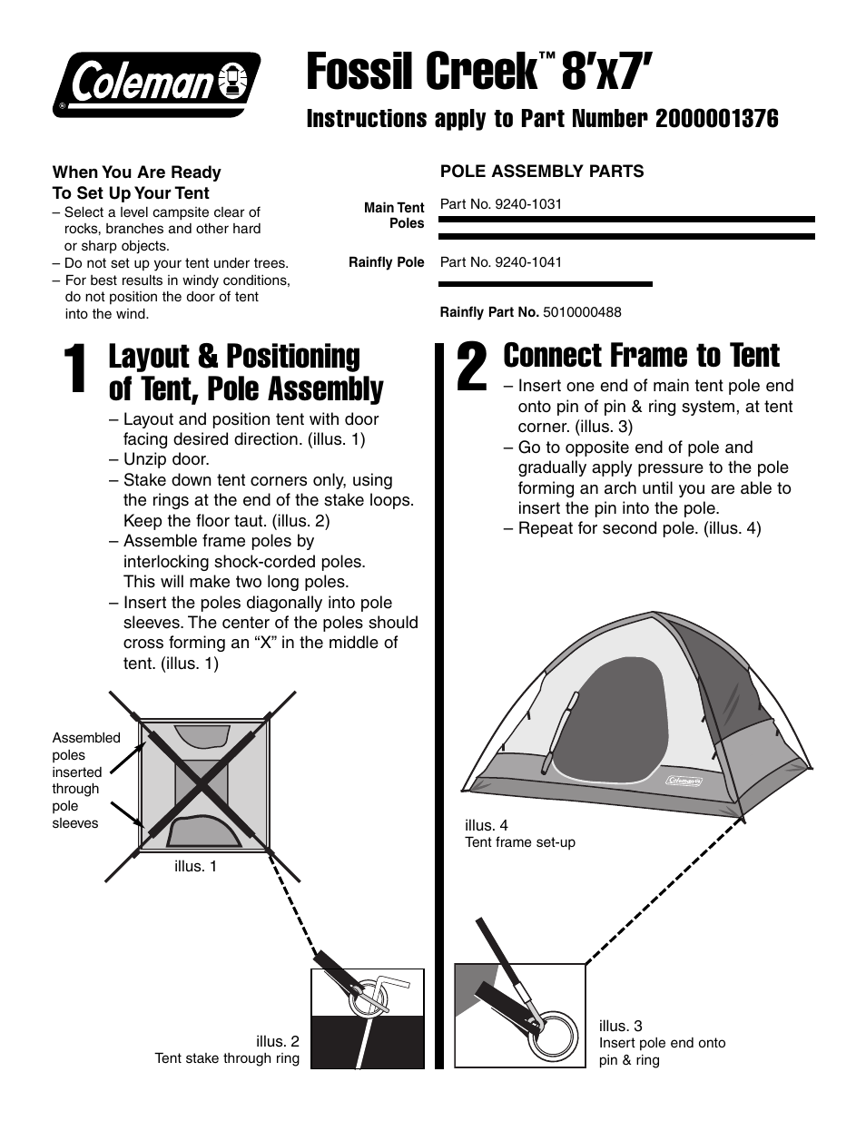 Coleman Fossil Creek 8'x7' User Manual | 2 pages