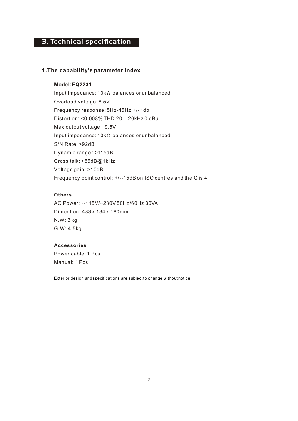 Т³гж 5, Technical specification | OmniSistem Beta 3 – EQ2231 User Manual | Page 5 / 11