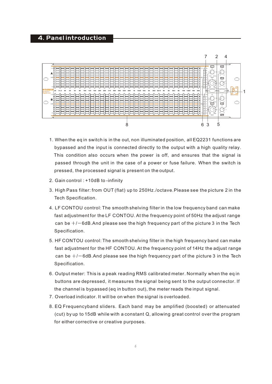Т³гж 8, Panel introduction | OmniSistem Beta 3 – EQ2231 User Manual | Page 8 / 11