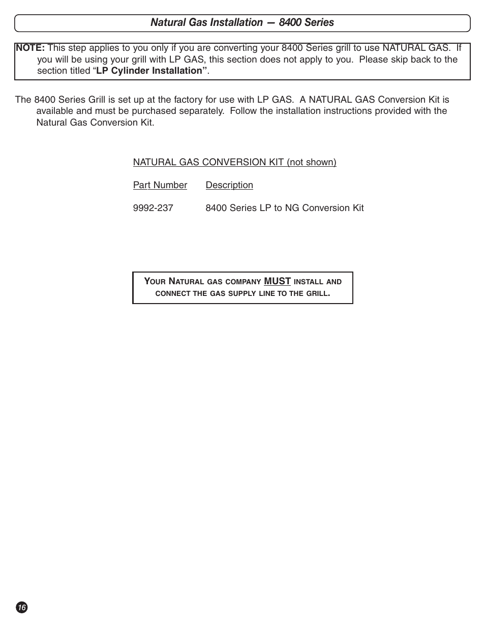 Natural gas installation — 8400 series | Coleman 9992-647 User Manual | Page 16 / 32