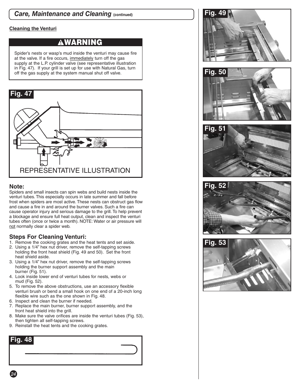 Warning, Representative illustration, Fig. 48 fig. 47 | Coleman 9992-647 User Manual | Page 24 / 32