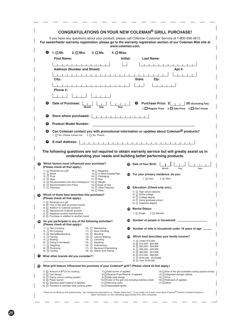 Grill purchase | Coleman 9992-647 User Manual | Page 28 / 32