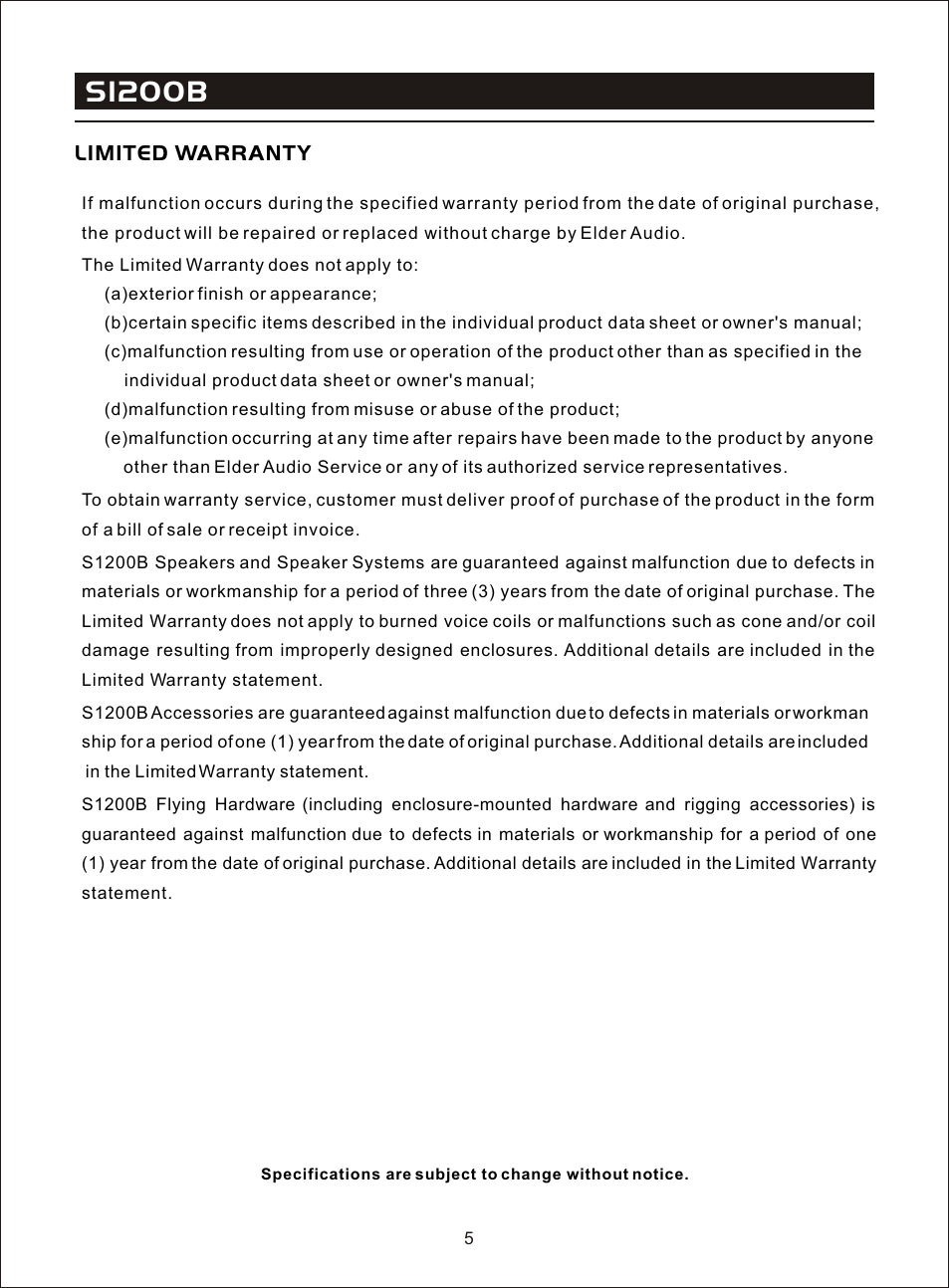 Т³гж 7, S1200b, Limited warranty | OmniSistem Beta 3 – S1200B User Manual | Page 7 / 8