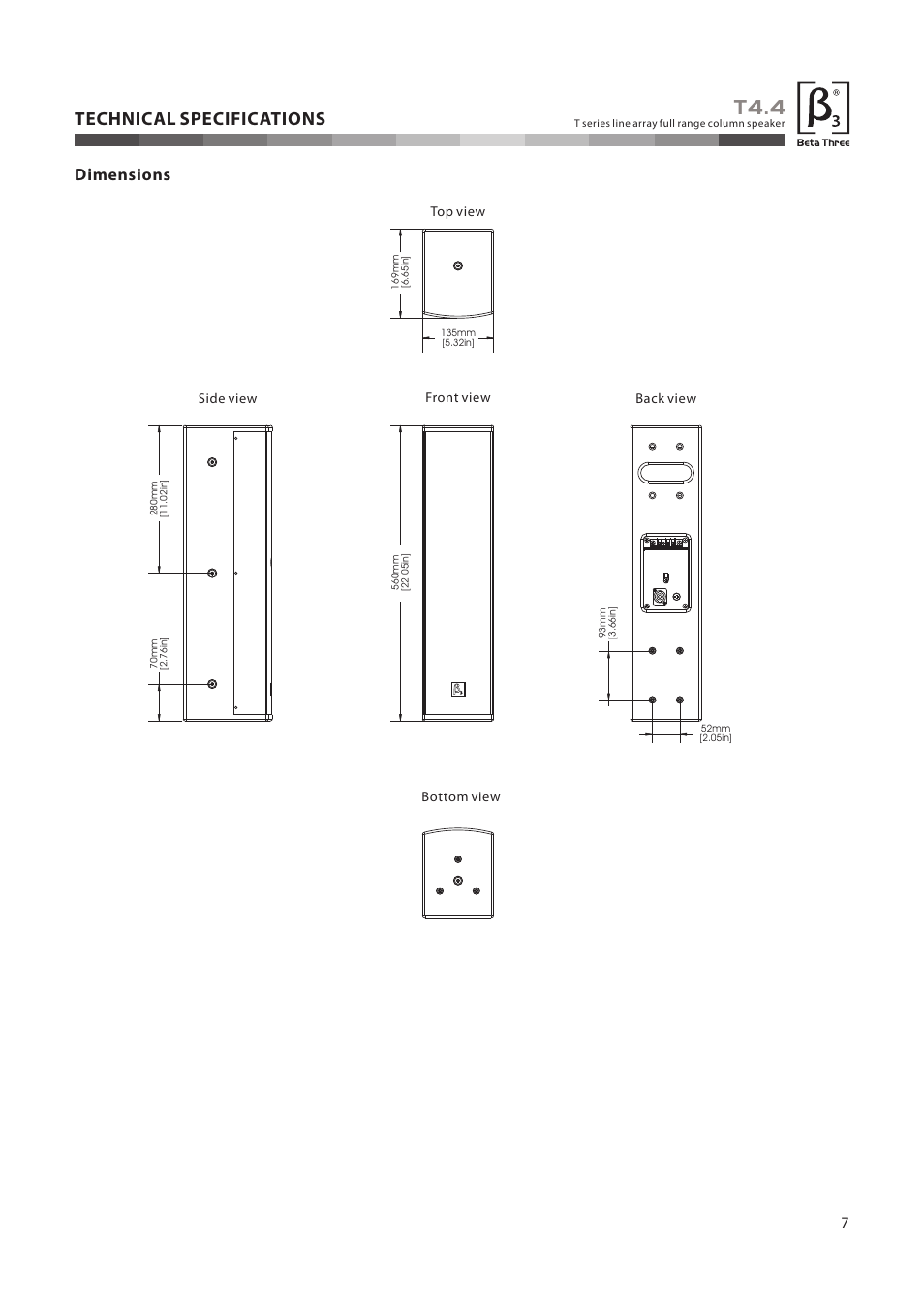 T4.4, Technical specifications, Dimensions | OmniSistem Beta 3 – T4.4 User Manual | Page 8 / 10