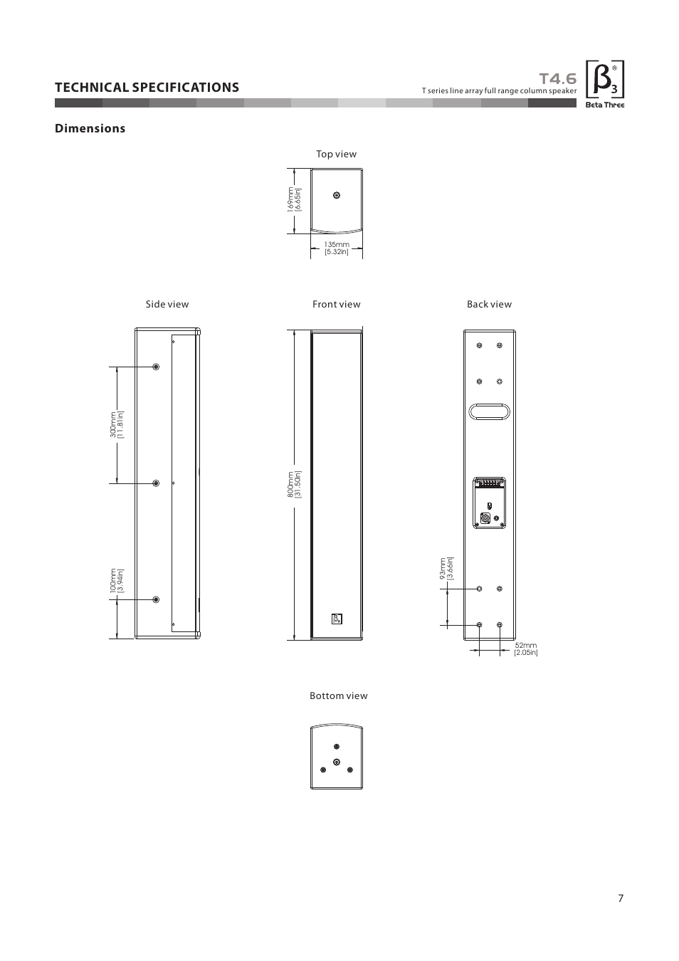 T4.6, Technical specifications, Dimensions | OmniSistem Beta 3 – T4.6 User Manual | Page 8 / 10