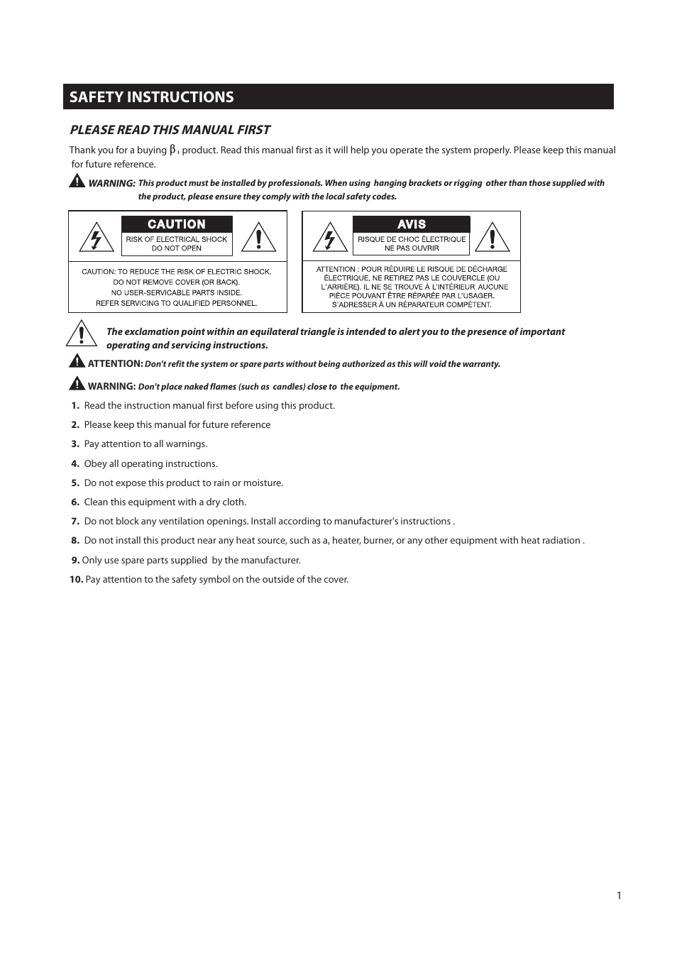 Safety instructions, Please read this manual first | OmniSistem Beta 3 – T4.8 User Manual | Page 2 / 10
