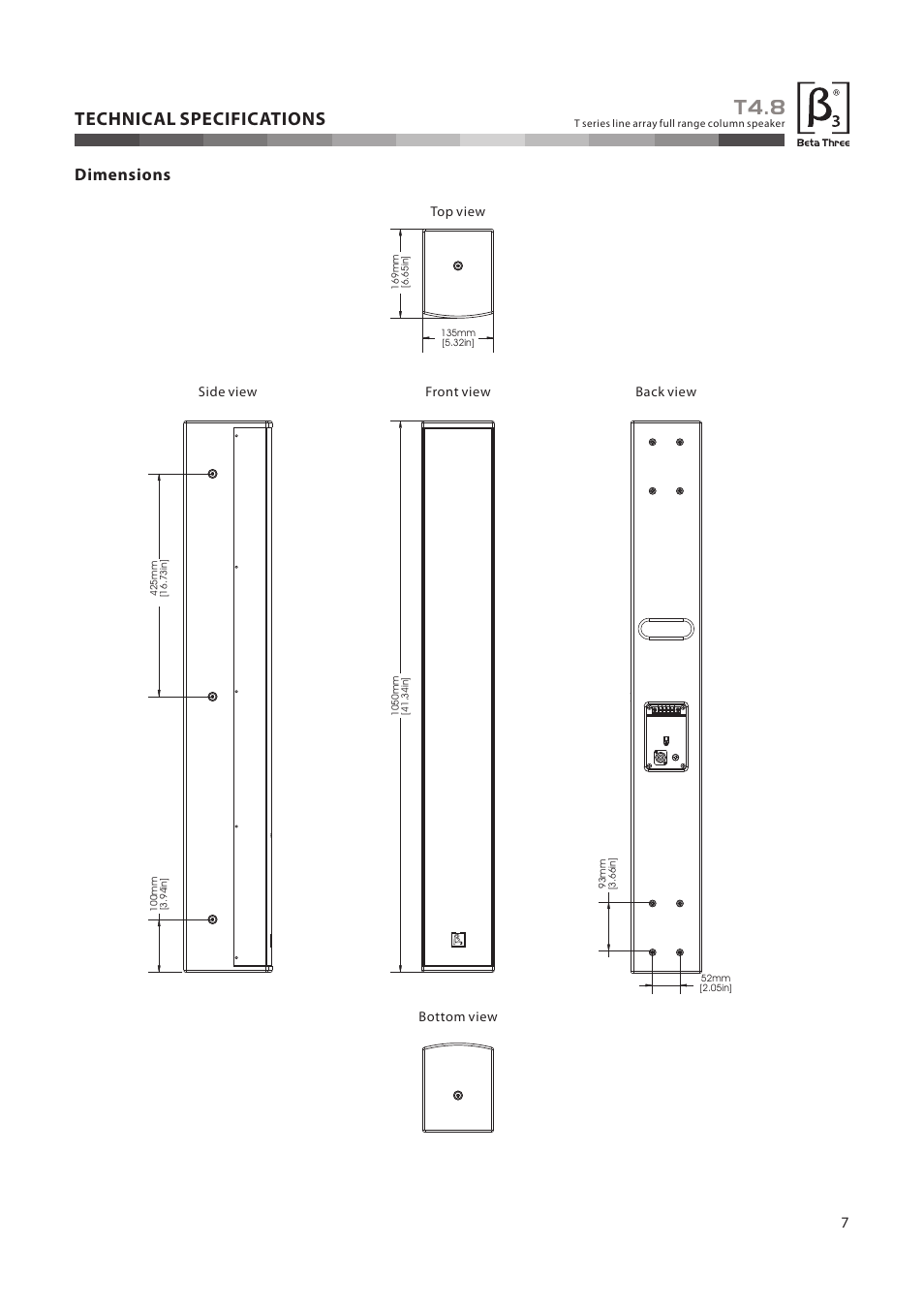 T4.8, Technical specifications, Dimensions | OmniSistem Beta 3 – T4.8 User Manual | Page 8 / 10