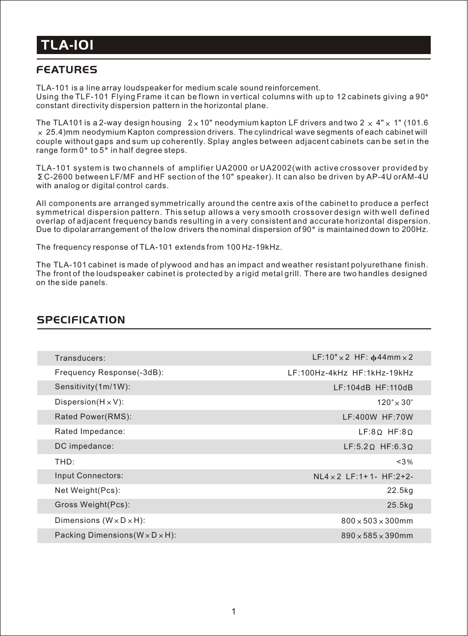 Т³гж 3, Tla-101, Specification | Features | OmniSistem Beta 3 – TLA 101 User Manual | Page 3 / 16