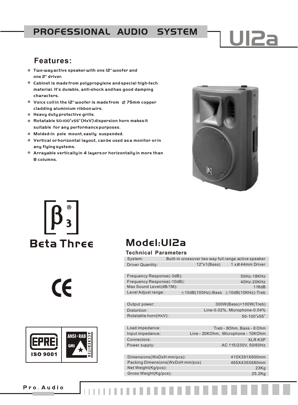 OmniSistem Beta 3 – U12A User Manual | 2 pages