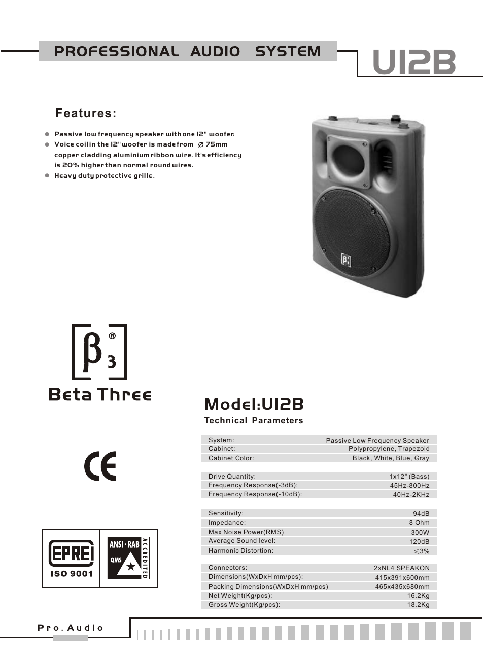 OmniSistem Beta 3 – U12B User Manual | 2 pages