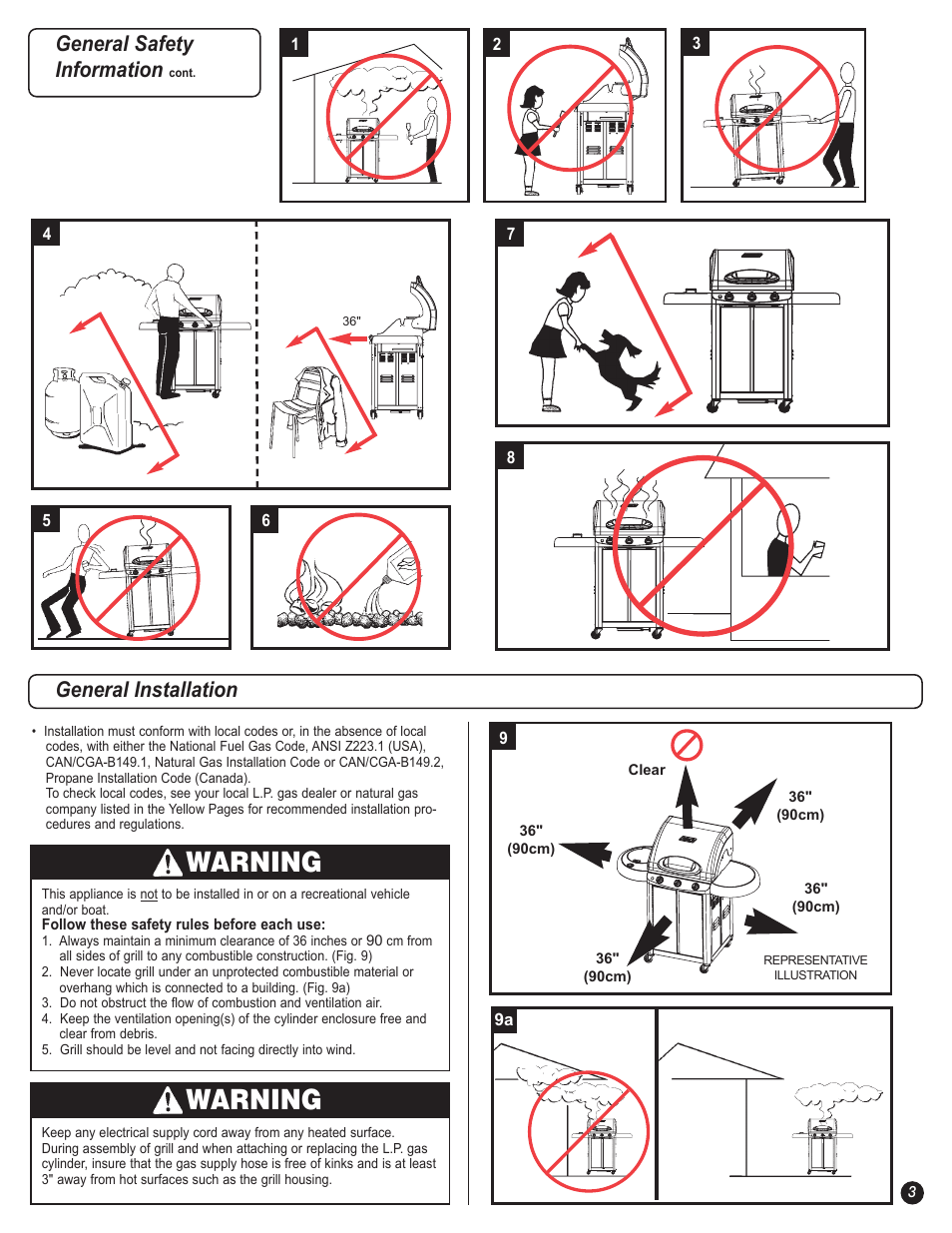 Warning, General installation general safety information | Coleman 5600 User Manual | Page 3 / 44