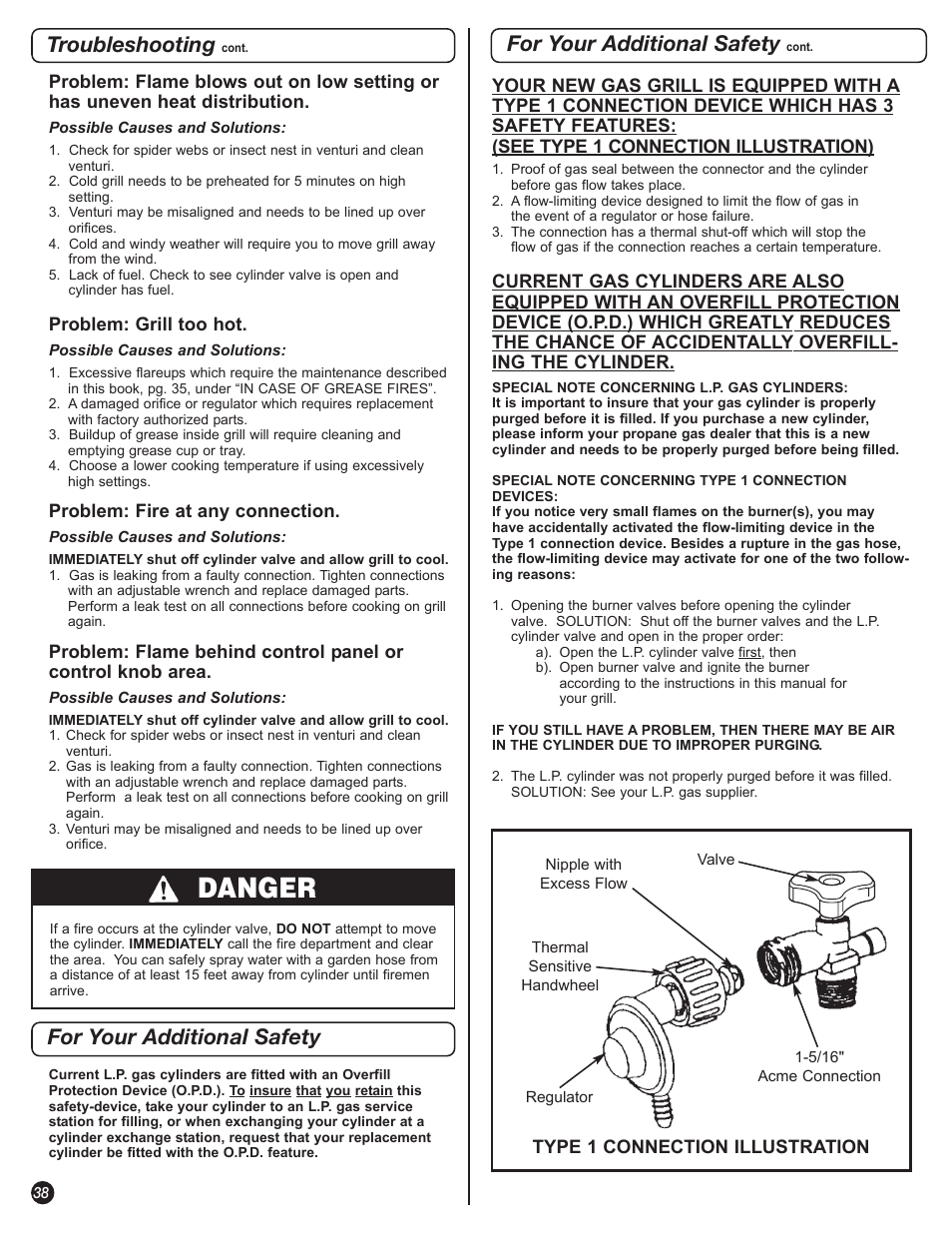 Danger, For your additional safety, Troubleshooting | Coleman 5600 User Manual | Page 38 / 44