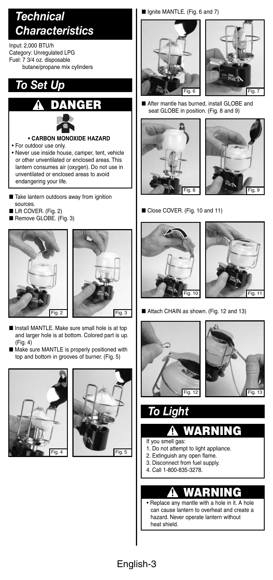 Danger, Warning, English-3 | Coleman 3113 User Manual | Page 4 / 8