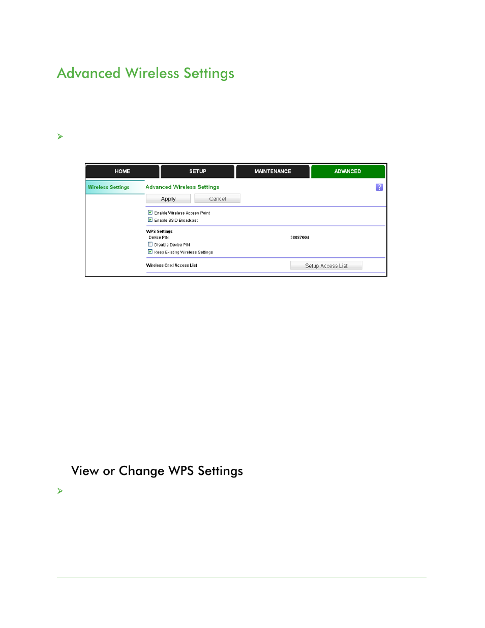 View or change wps settings, Advanced wireless settings | On Networks N300RE User Manual User Manual | Page 24 / 31