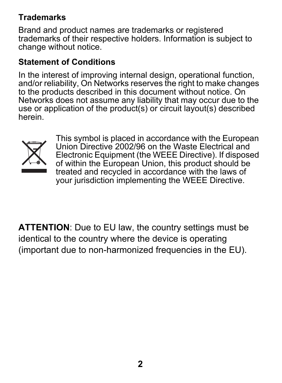 Trademarks, Statement of conditions | On Networks N300MA User Manual | Page 2 / 8