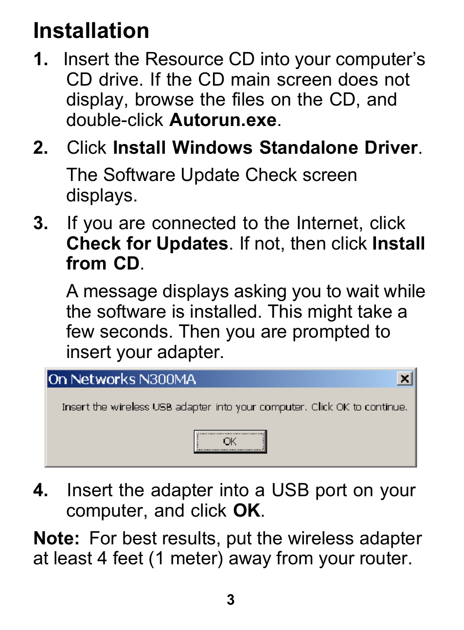 Installation, Click install windows standalone driver | On Networks N300MA User Manual | Page 3 / 8