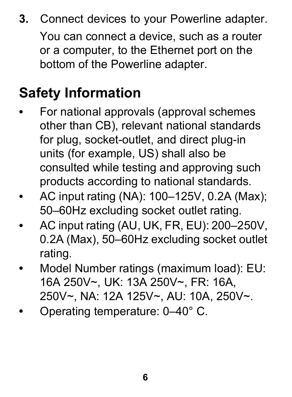 Connect devices to your powerline adapter, Safety information | On Networks PL200P User Manual | Page 6 / 12