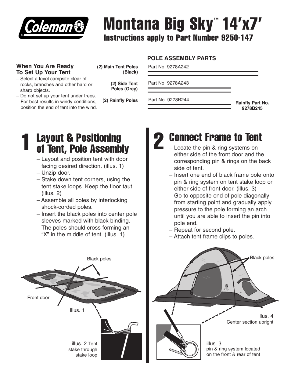 Coleman Tent 9250-147 User Manual | 2 pages