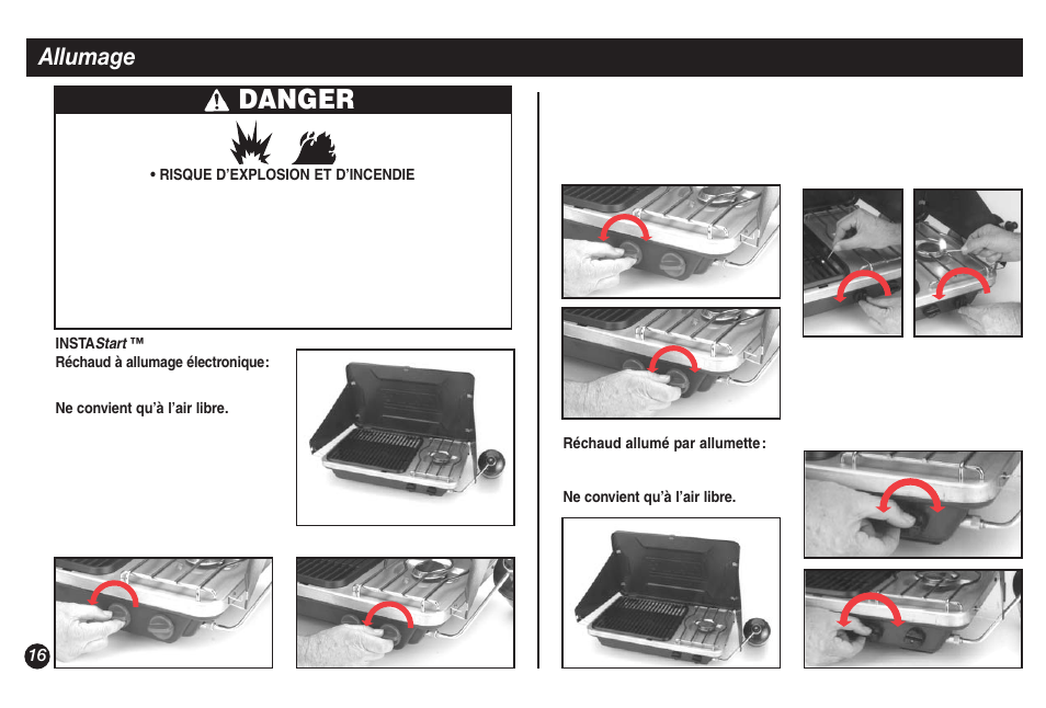 Danger, Allumage | Coleman 9921A User Manual | Page 16 / 32