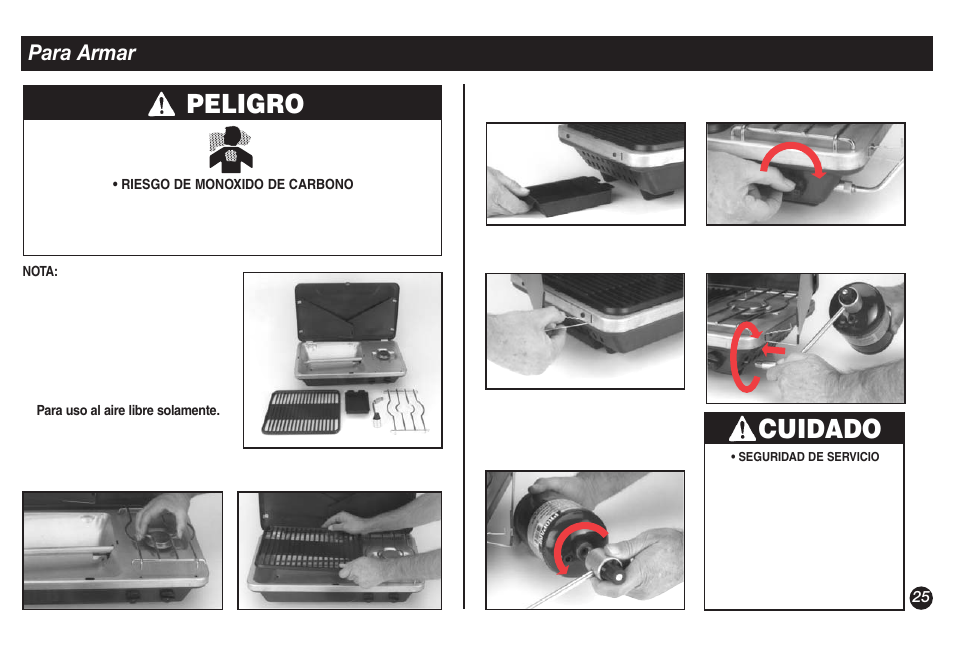 Peligro, Cuidado, Para armar | Coleman 9921A User Manual | Page 25 / 32