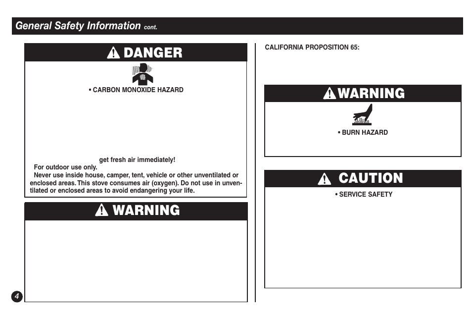 Warning, Danger, Caution | General safety information | Coleman 9921A User Manual | Page 4 / 32