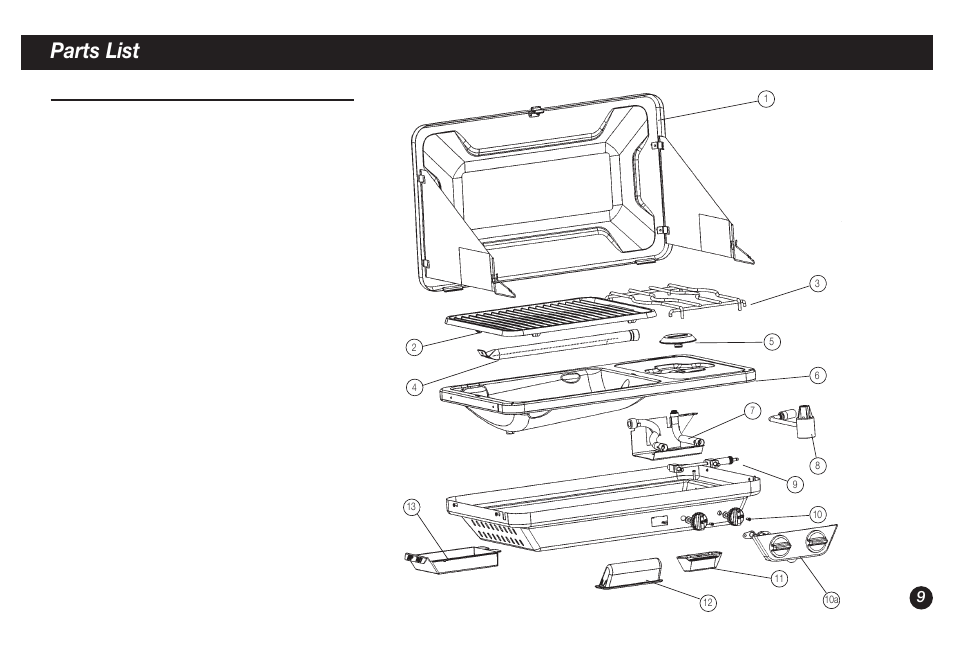 Parts list | Coleman 9921A User Manual | Page 9 / 32