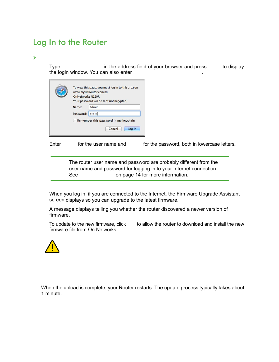 Log in to the router | On Networks N150R User Manual User Manual | Page 13 / 92
