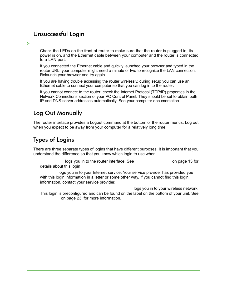 Unsuccessful login, Log out manually, Types of logins | On Networks N150R User Manual User Manual | Page 14 / 92