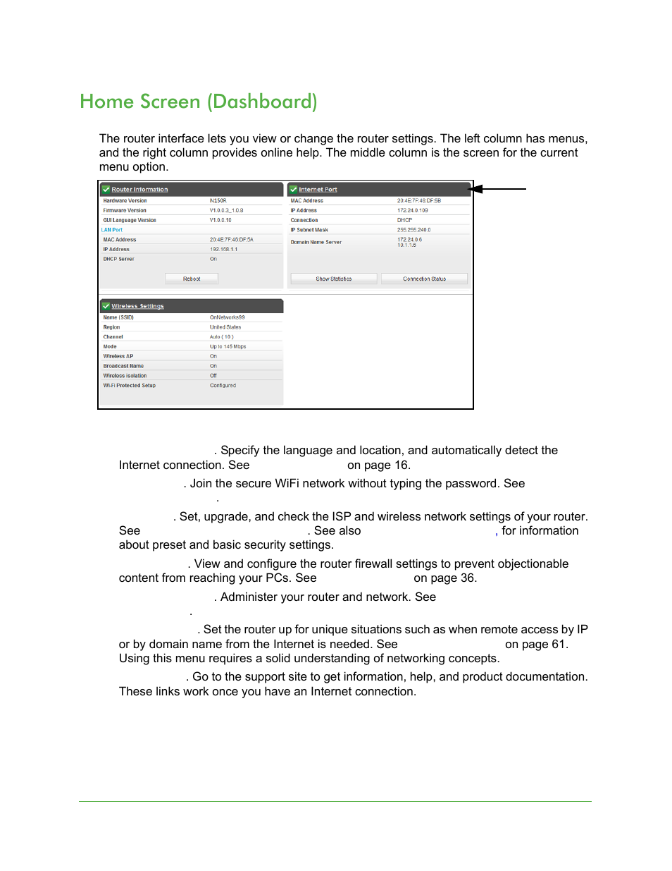 Home screen (dashboard) | On Networks N150R User Manual User Manual | Page 15 / 92