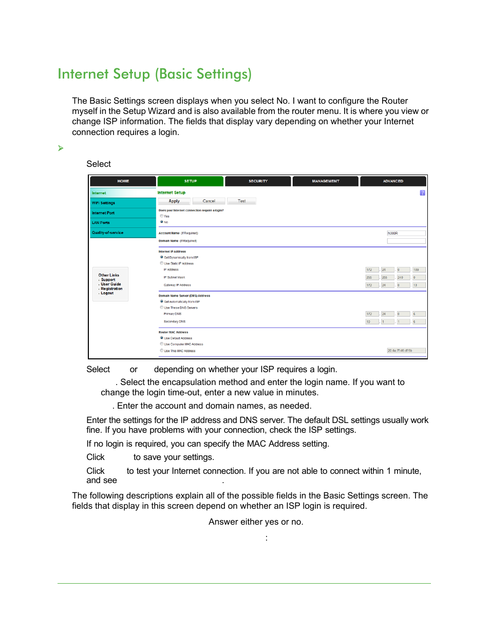 Internet setup (basic settings), However, Internet | Setup (basic settings) | On Networks N150R User Manual User Manual | Page 20 / 92