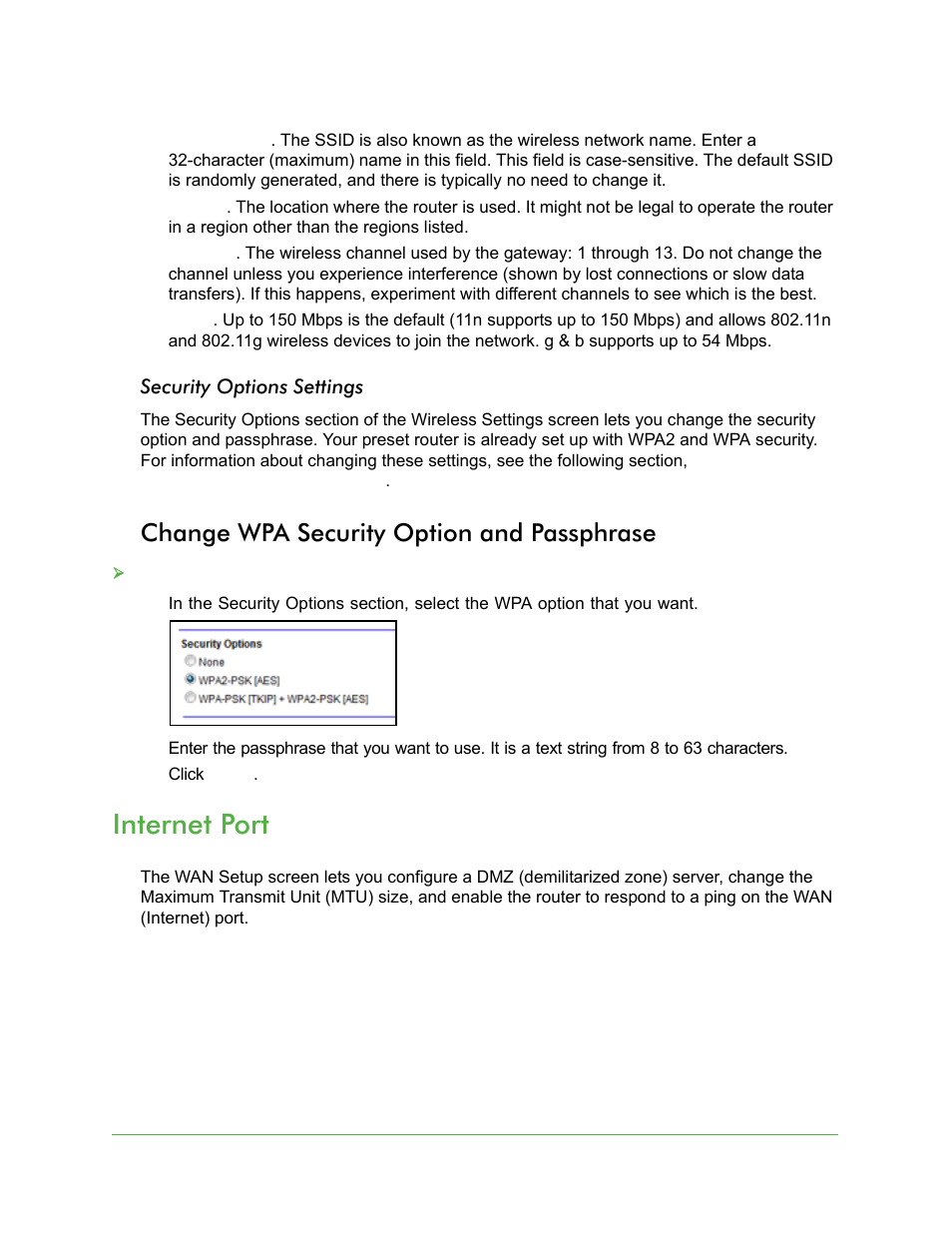 Change wpa security option and passphrase, Internet port | On Networks N150R User Manual User Manual | Page 25 / 92