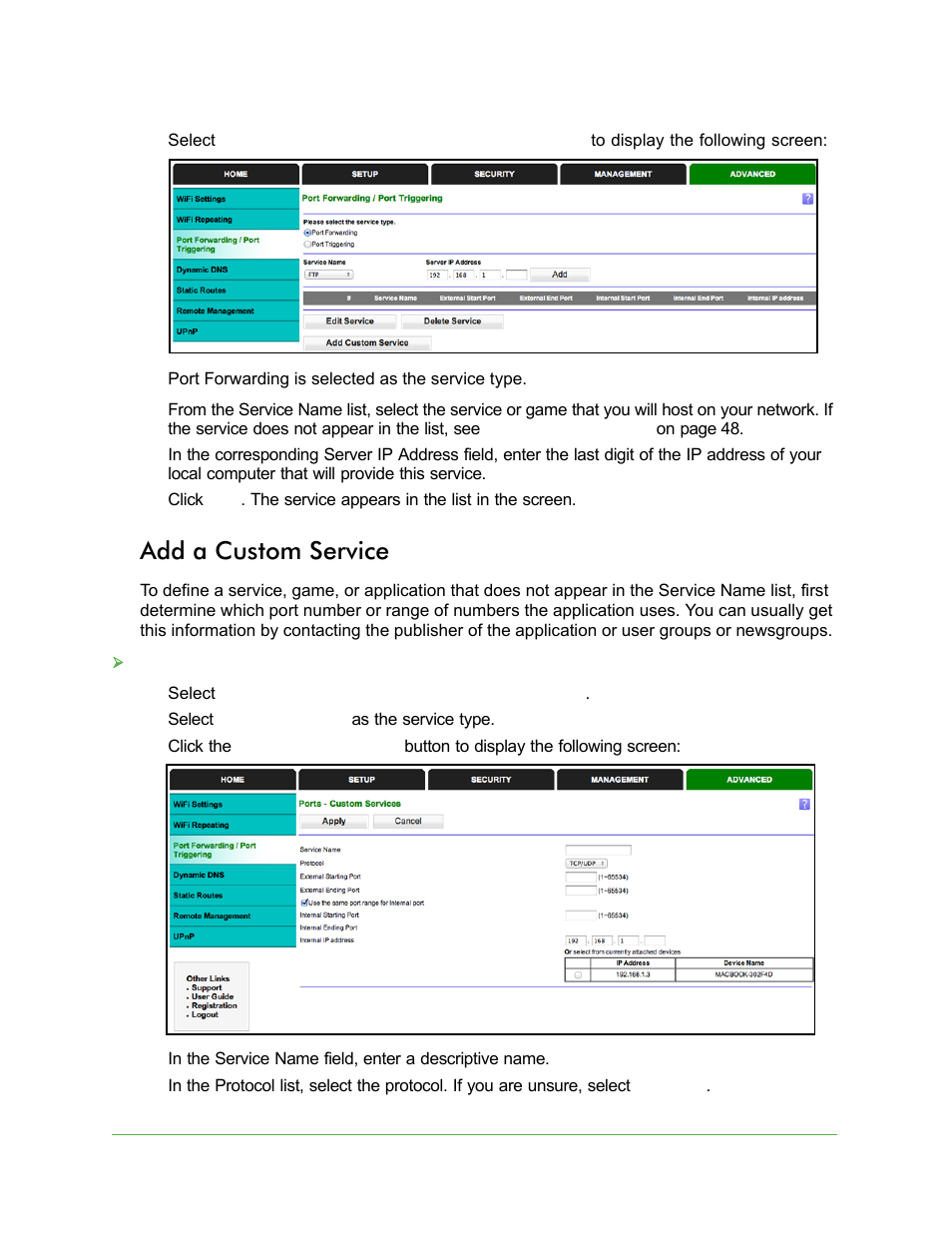 Add a custom service | On Networks N150R User Manual User Manual | Page 48 / 92