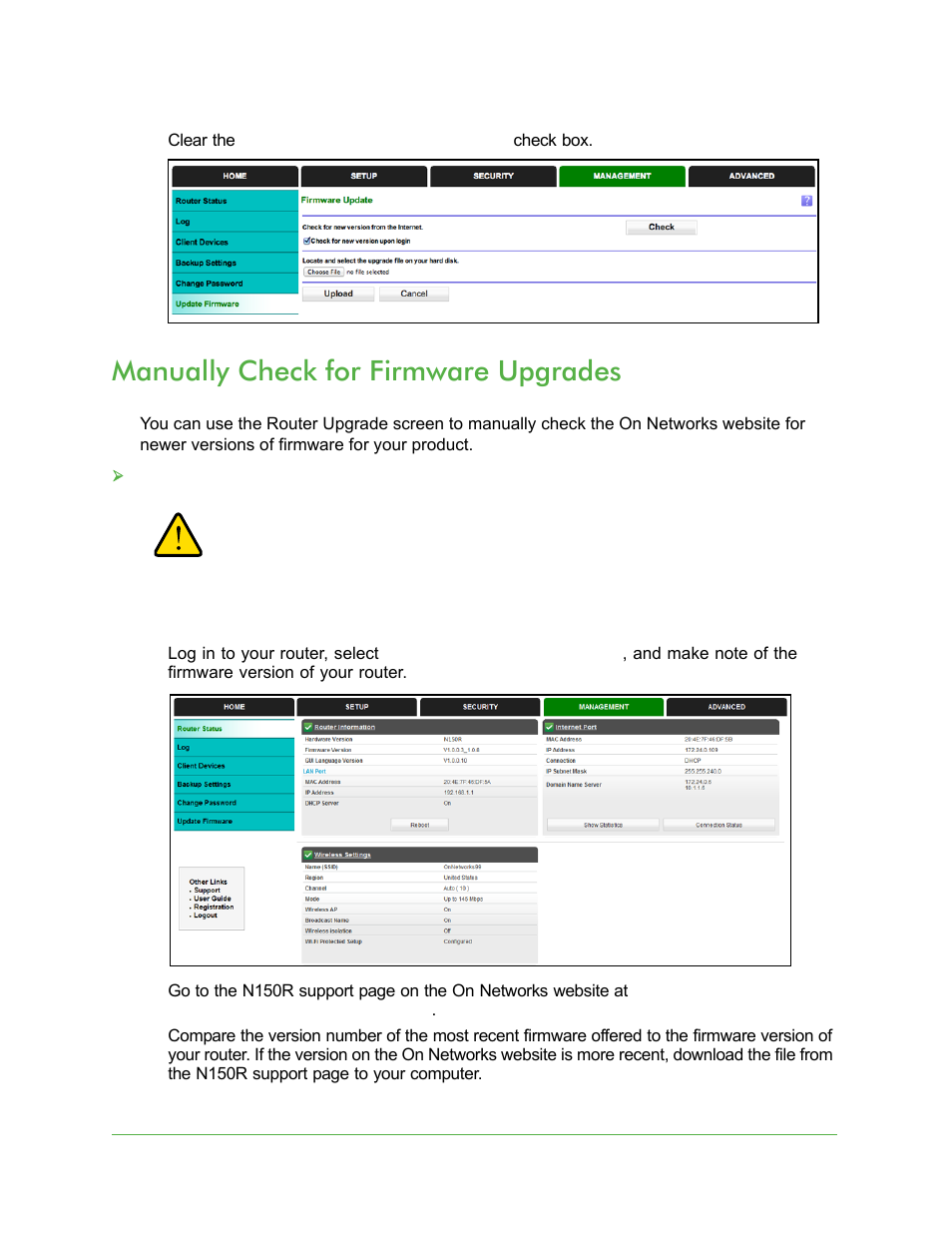 Manually check for firmware upgrades | On Networks N150R User Manual User Manual | Page 54 / 92