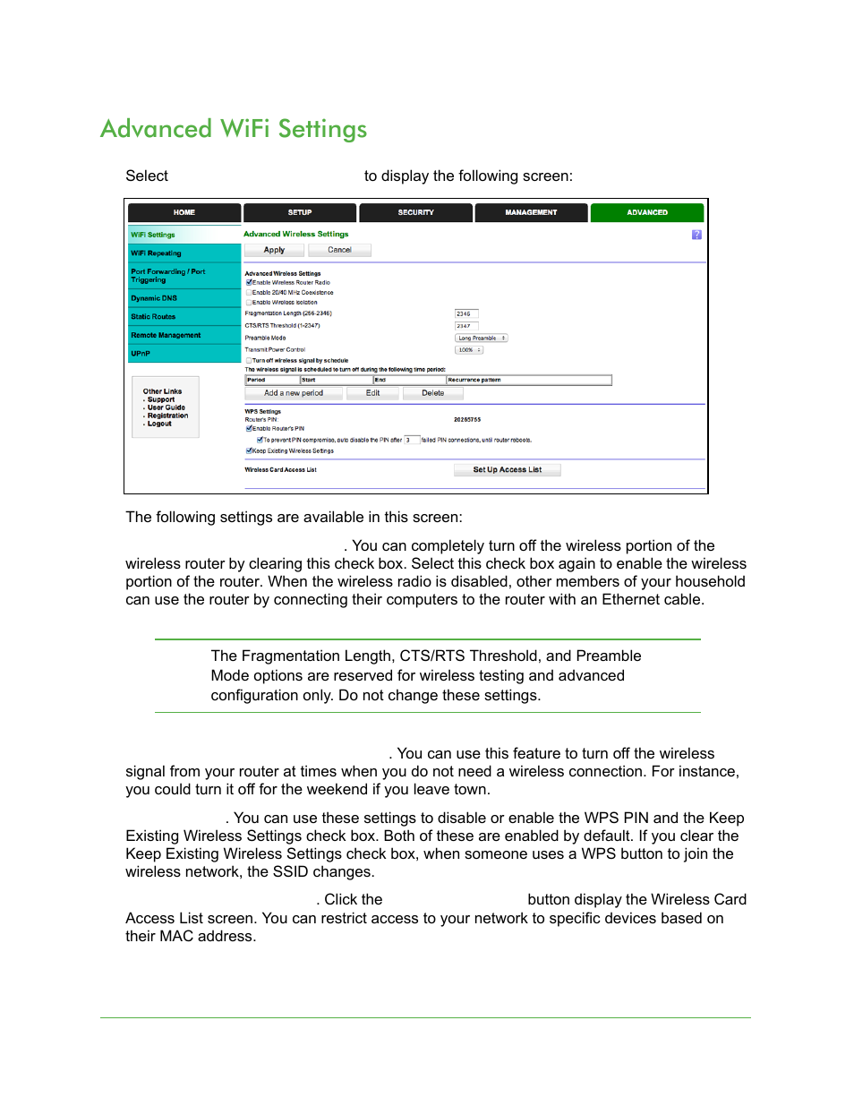 Advanced wifi settings | On Networks N150R User Manual User Manual | Page 62 / 92