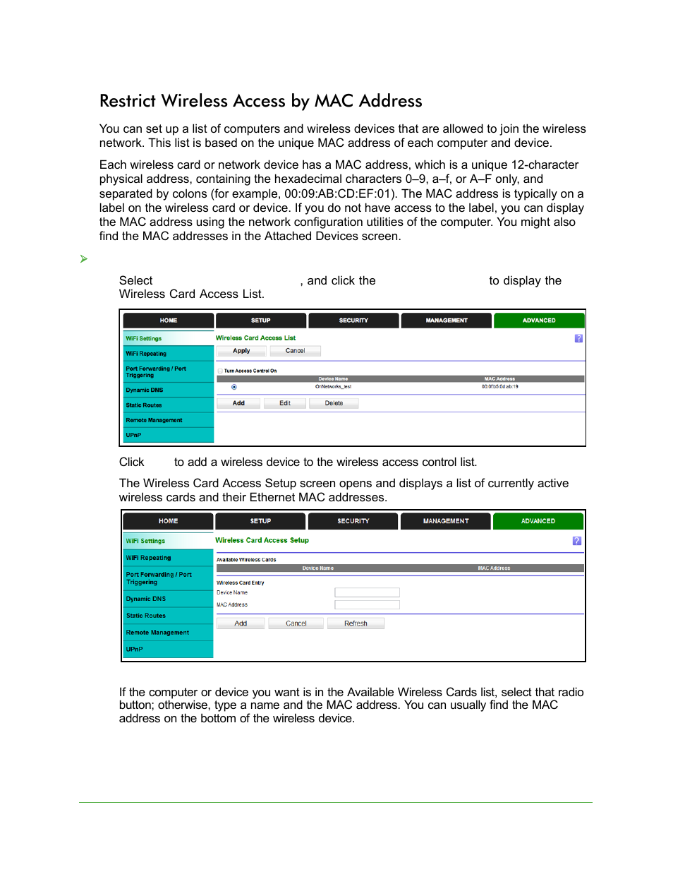 Restrict wireless access by mac address | On Networks N150R User Manual User Manual | Page 63 / 92