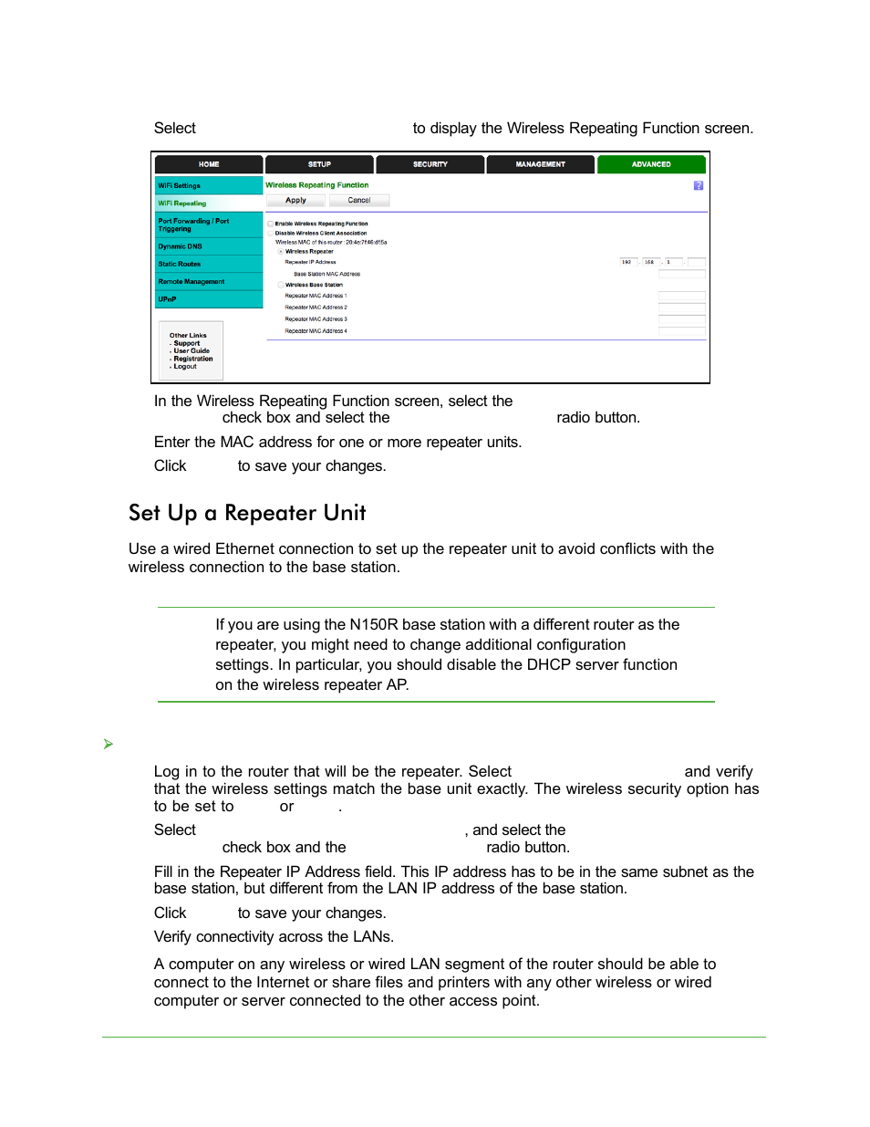 Set up a repeater unit | On Networks N150R User Manual User Manual | Page 67 / 92