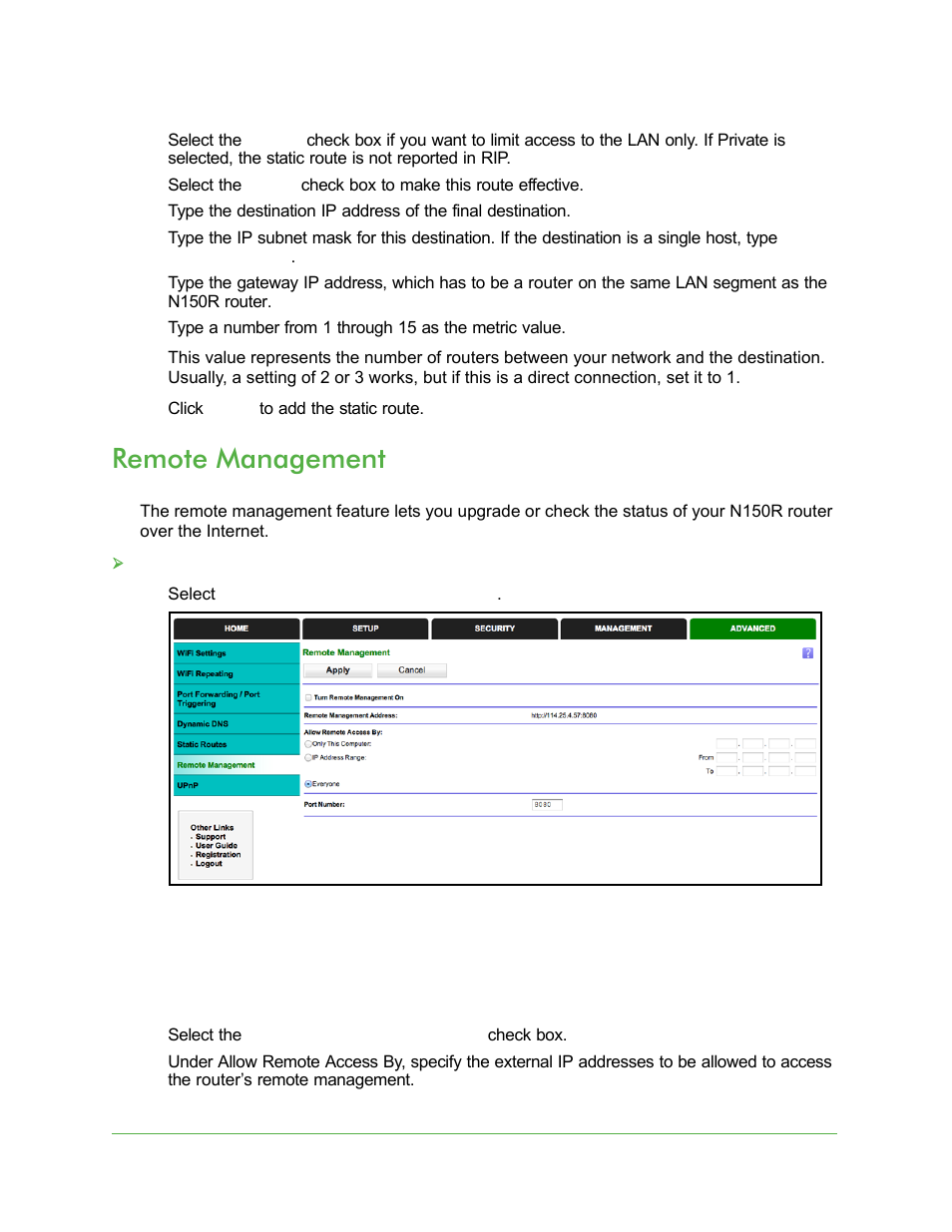 Remote management | On Networks N150R User Manual User Manual | Page 70 / 92