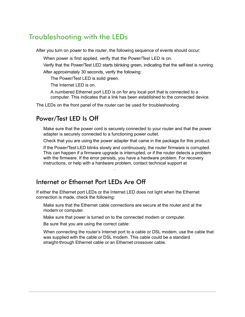 Troubleshooting with the leds, Power/test led is off, Internet or ethernet port leds are off | On Networks N150R User Manual User Manual | Page 75 / 92