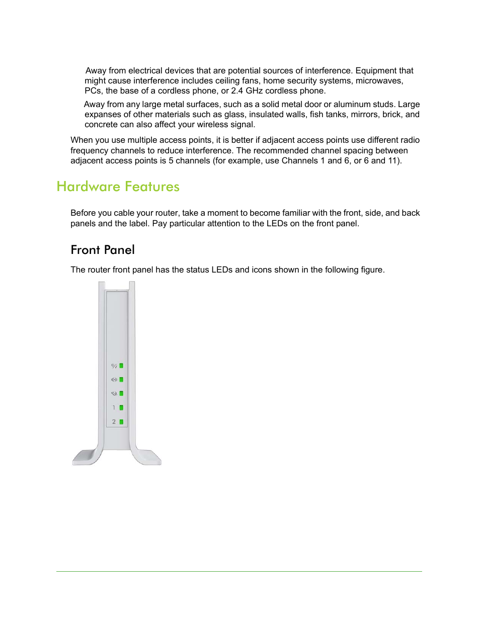 Hardware features, Front panel | On Networks N150R User Manual User Manual | Page 8 / 92