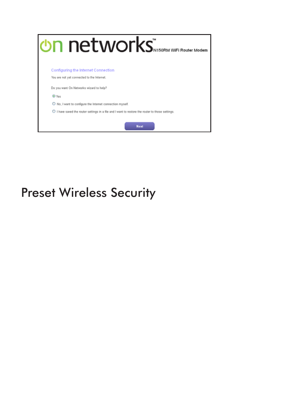 Preset wireless security | On Networks N150RM Installation Guide User Manual | Page 7 / 14